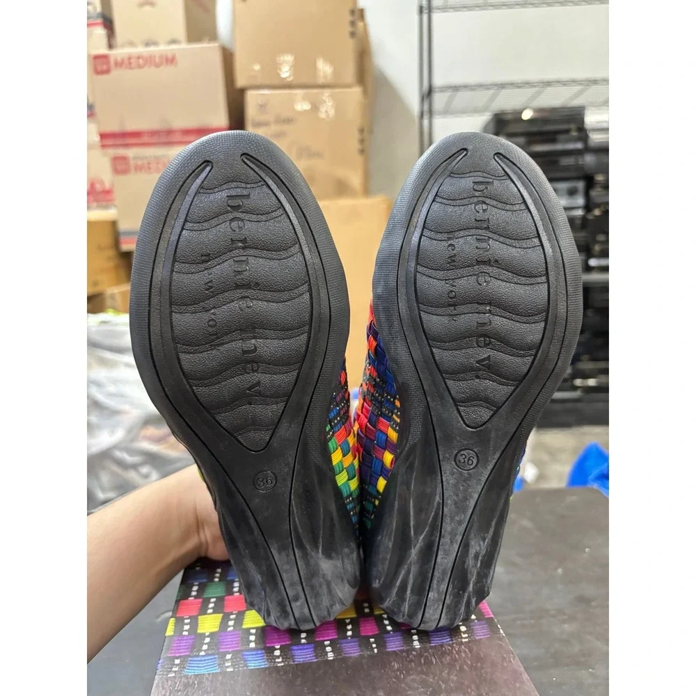 Bernie Mev Cuddly Black Multi Woven Mary Jane Flats Shoes Size 36 US 5-5.5